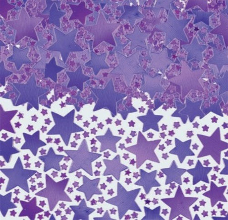 Purple star confetti in a 70g pack, perfect for adding sparkle to celebrations and decorations for any occasion.