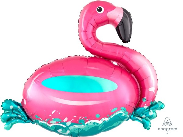 Vibrant pink flamingo foil balloon, 76cm x 68cm, perfect for tropical parties and celebrations, self-sealing for easy use.