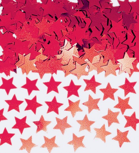 Vibrant red mini star confetti, perfect for celebrations and craft projects, adds sparkle to any event.