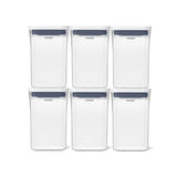 Six-piece OXO Good Grips POP 2.0 storage set for organizing dry foods with airtight seals and stackable, dishwasher-safe containers.