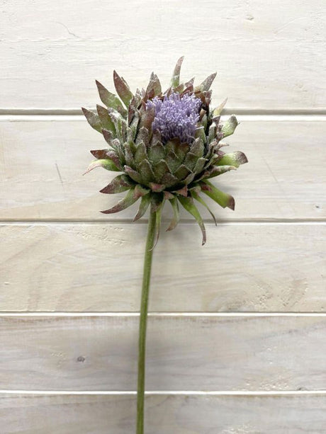 Lifelike purple Scottish thistle artificial flower spray, perfect for low-light decor and maintenance-free arrangements.