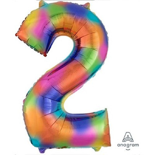 Vibrant 86cm Self-Sealing Foil Balloon featuring a colorful rainbow design, perfect for celebrating the number 2.