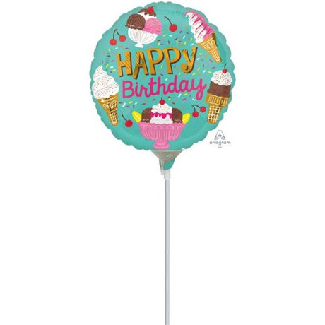 22cm foil balloon featuring a vibrant ice cream design, perfect for birthday party decor and themed celebrations.