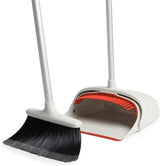 Extendable broom and dustpan set designed for efficient sweeping, featuring flagged bristles and flexible dustpan lip.