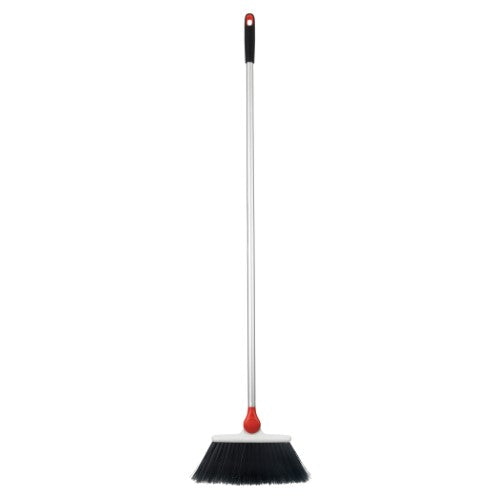 OXO Good Grips Any-Angle Broom with adjustable head and flexible bristles for easy cleaning in hard-to-reach areas.