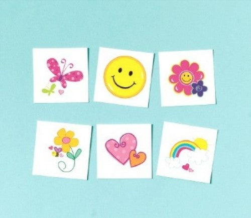 Brightly colored temporary tattoos in a pack of 36, perfect as fun party favors for kids and adults at any event.