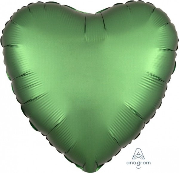 Emerald heart-shaped foil balloon (45cm) with self-sealing technology, perfect for elegant celebrations and party decor.