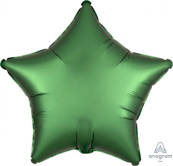 Emerald satin foil star balloon, 45cm, self-sealing for easy use, perfect for parties and celebrations.