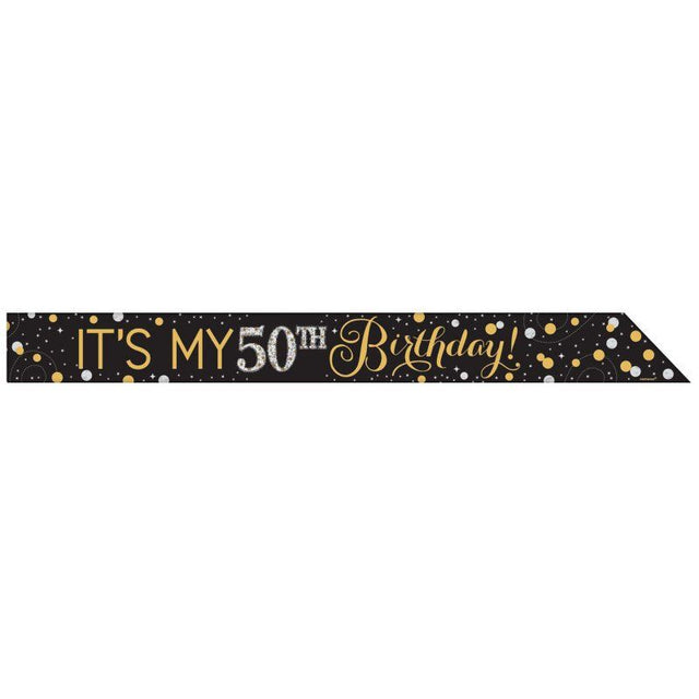 Shiny foil sash for any age celebration with 24 customizable stickers, perfect for birthdays and special events.