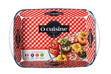 Rectangular roaster (40x27cm) in durable borosilicate glass with 4.5L capacity, ideal for roasting and baking with easy handles.