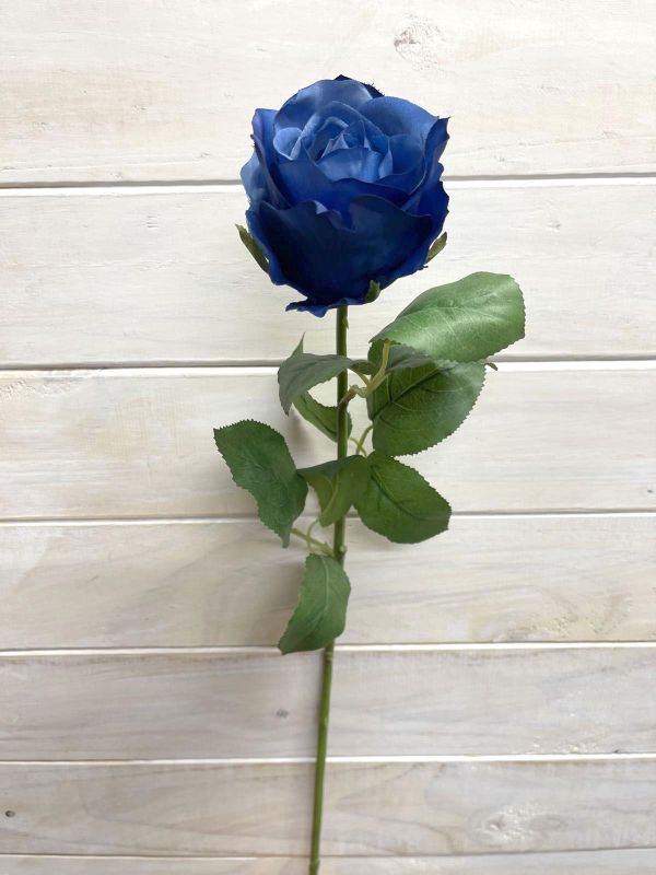 Artificial blue Alice Rose Bud stem, realistic faux flower, perfect for home decor, maintenance-free elegance.