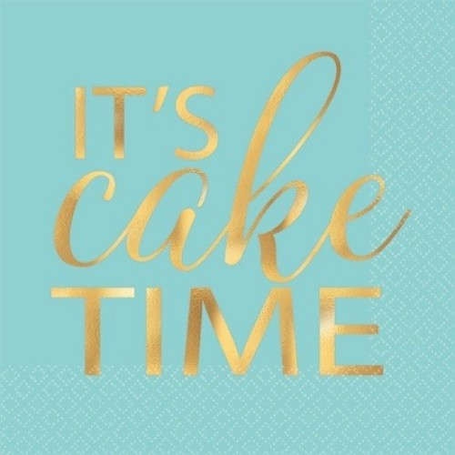 Beverage napkins featuring "Let's Eat Cake" hot-stamped design, perfect for festive occasions (pack of 16).