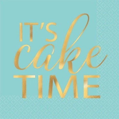 Beverage napkins featuring "Let's Eat Cake" hot-stamped design, perfect for festive occasions (pack of 16).