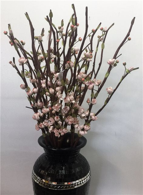 Light pink artificial cherry blossom bunch of 2, 70x20cm, ideal for home decor and wedding arrangements.