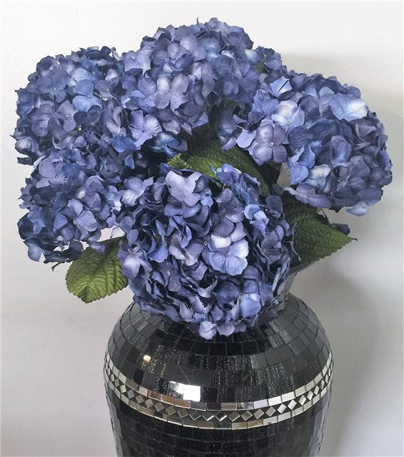 Lifelike Navy Blue Hydrangeas Bunch of 3, each 70x16cm, perfect for elegant floral arrangements and home decor.