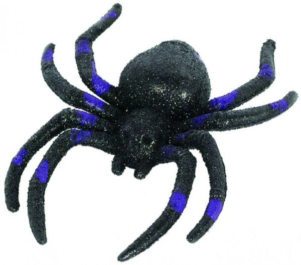 Sparkling plastic cemetery spiders in a multi-pack, perfect for creating a spooky Halloween atmosphere.