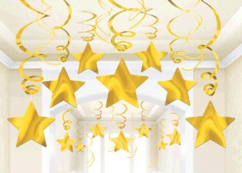 Vibrant yellow foil shooting stars decorations, perfect for brightening up parties and events with whimsical charm.