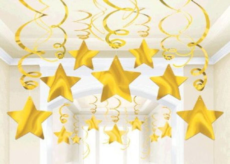 Vibrant yellow foil shooting stars decorations, perfect for brightening up parties and events with whimsical charm.