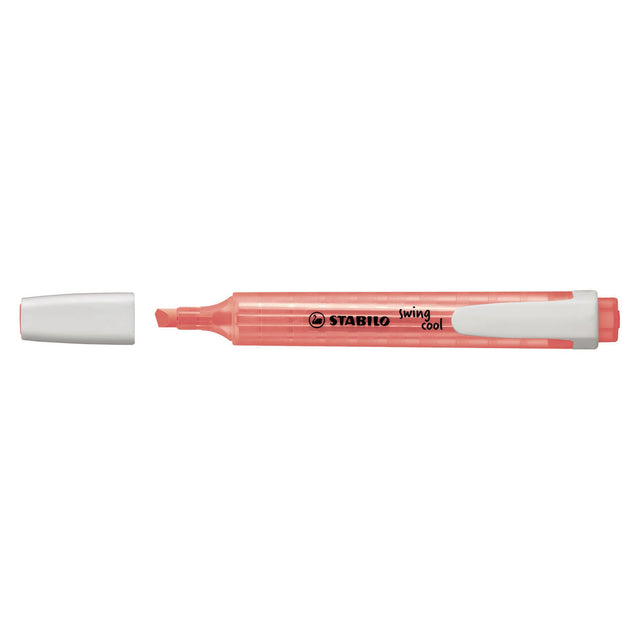 Stabilo Swing Cool Highlighter Red Box 10 with 10 vibrant, ergonomic highlighters featuring anti-dry out technology.