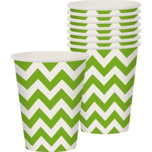 Vibrant Kiwi Chevron Cups pack of 8, 266ML each, eco-friendly and stylish for any celebration or gathering.