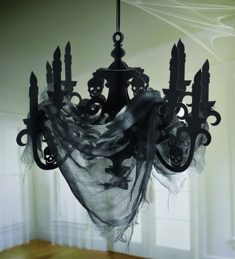 Haunted Mansion cardboard candelabra with 1.4m gauze, perfect for eerie Halloween decor and spooky party themes.