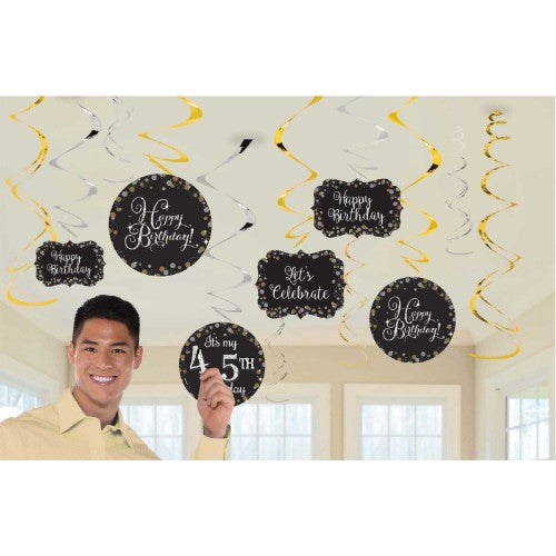 Hanging Swirl Decorations - Sparkling Celebration Add Any Age - Pack of 12