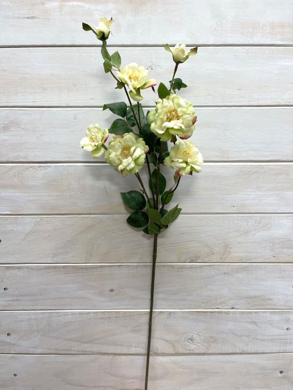Lifelike artificial Camilia flower spray with 5 vibrant blooms and 2 buds, perfect for low-maintenance home decor.