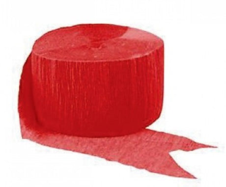 Vibrant red crepe streamers over 80 feet long, perfect for adding color to any celebration or event décor.