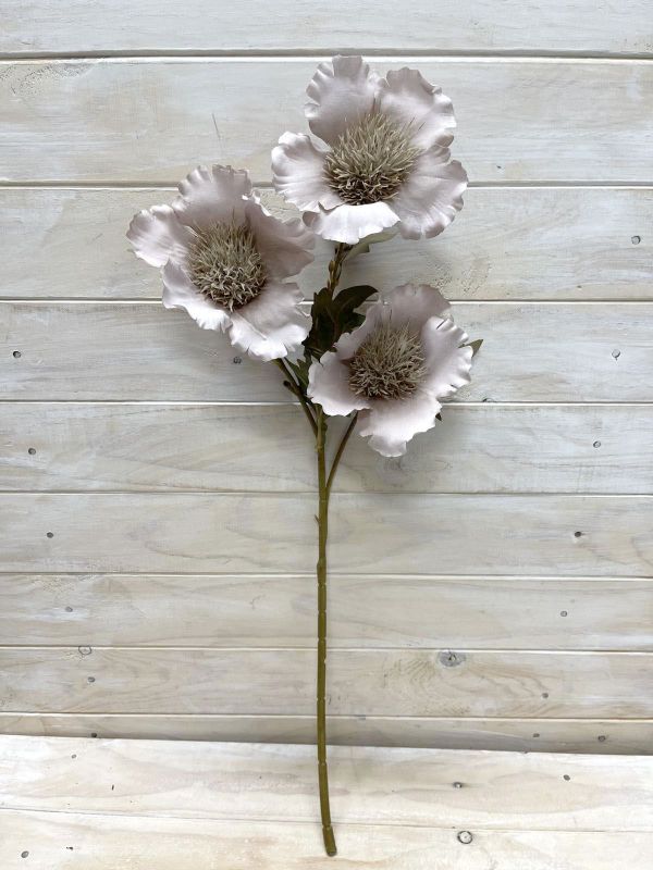 Artificial grey Kapok flower spray, maintenance-free and lifelike, perfect for enhancing any interior decor.
