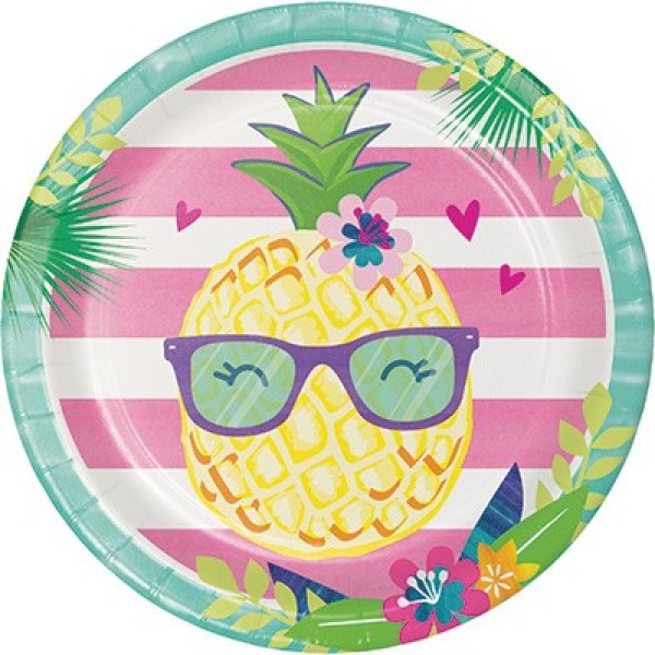 Vibrant set of 8 lunch plates featuring cheerful pineapple designs, perfect for summer gatherings and everyday meals.