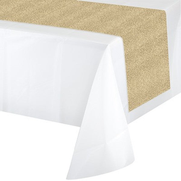 Elegant gold glitter table runner, perfect for adding luxury to weddings, parties, and festive gatherings.