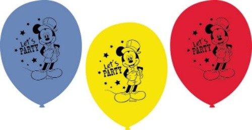 Colorful pack of 6 latex balloons featuring Disney's Mickey Mouse, perfect for festive celebrations and decorations.