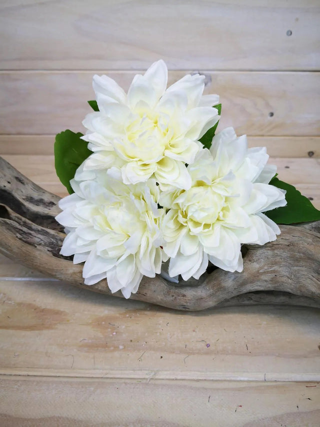 Elegant white dahlia posy bouquet, perfect for decor, weddings, or events, standing 27 inches tall with lifelike flowers.