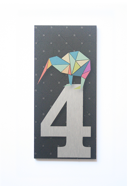 Brushed silver '4' house number, crafted from durable ACM, features easy installation with double-sided tape for stylish visibility.