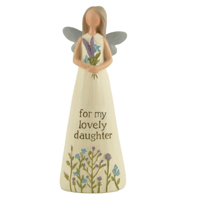 Lovely Daughter Angel Figurine, 13cm tall, symbolizes love and protection, perfect gift for daughters with heartfelt message.