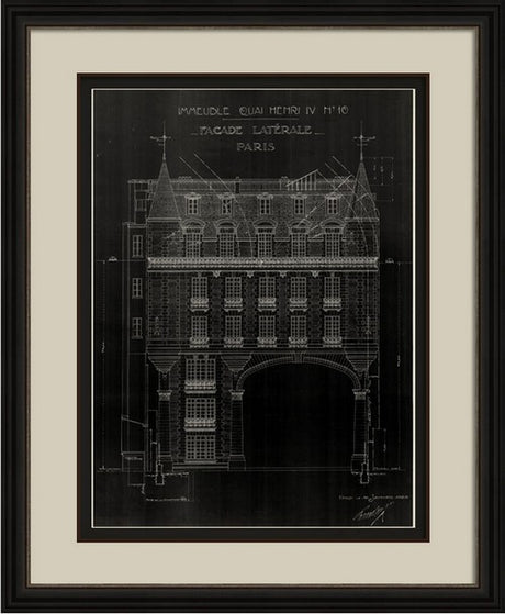 Framed art of Immeuble Quai Henri IV, 53x66 cm, featuring vibrant colors and easy hanging with glass protection.
