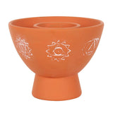 Chakra Natural Terracotta Smudge Bowl with white Chakra design, perfect for burning sage and enhancing spiritual practices.