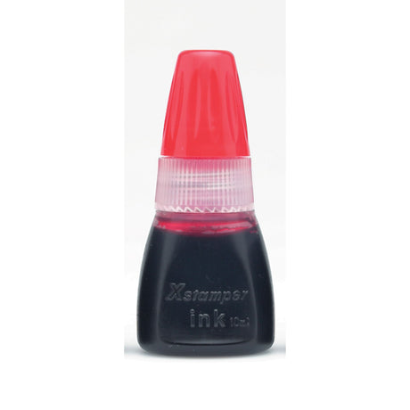 Xstamper Cs-10n 10cc red refill ink for pre-inked stamps, ensuring sharp, clear impressions and a mess-free refill process.