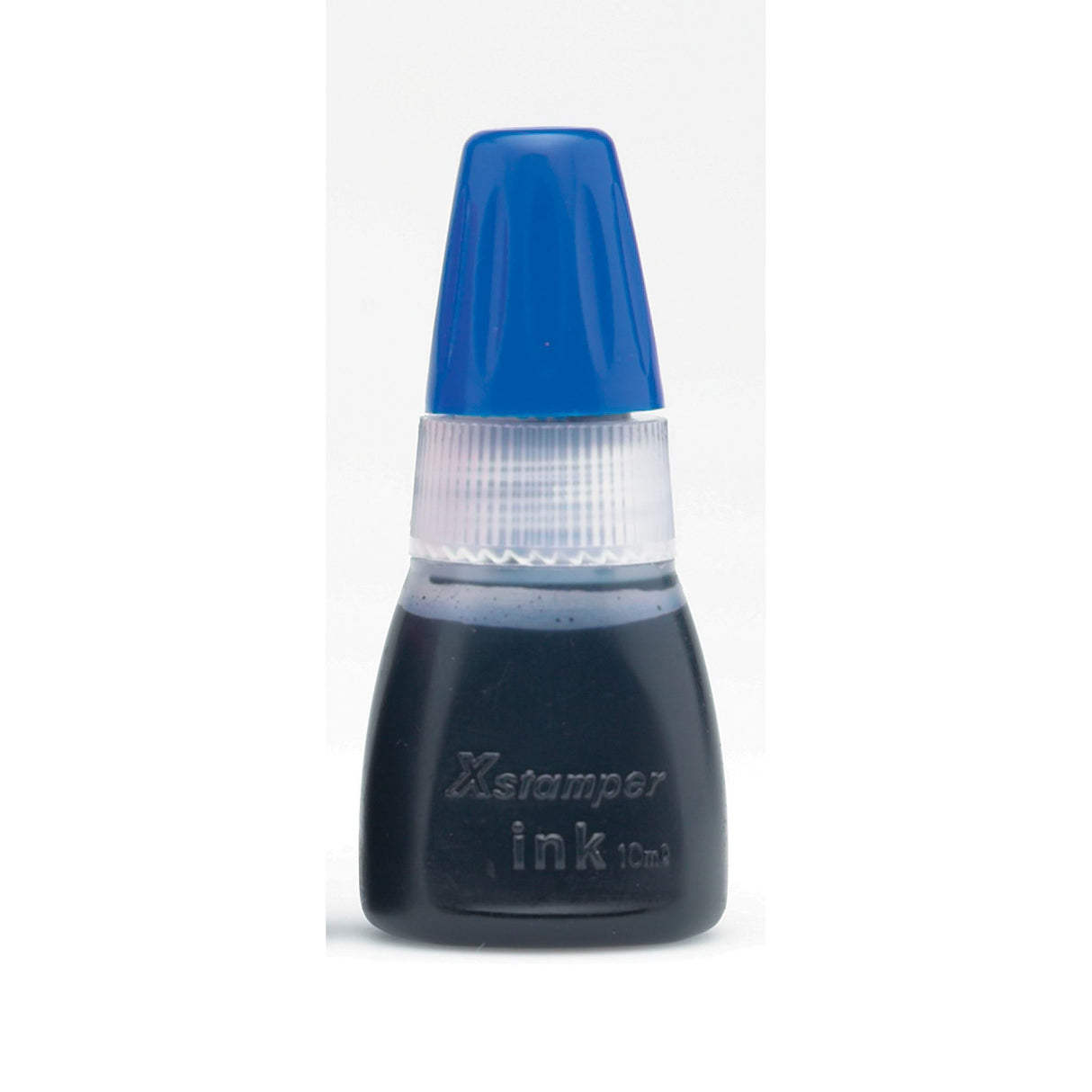 Xstamper Cs-10n 10cc blue refill ink, designed for pre-inked stamps, ensures clear impressions and easy refill.