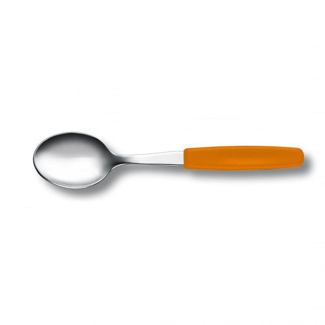 Victorinox Professional Tea Spoon with vibrant orange handle, 14.5 cm stainless steel design, ergonomic grip for comfort.