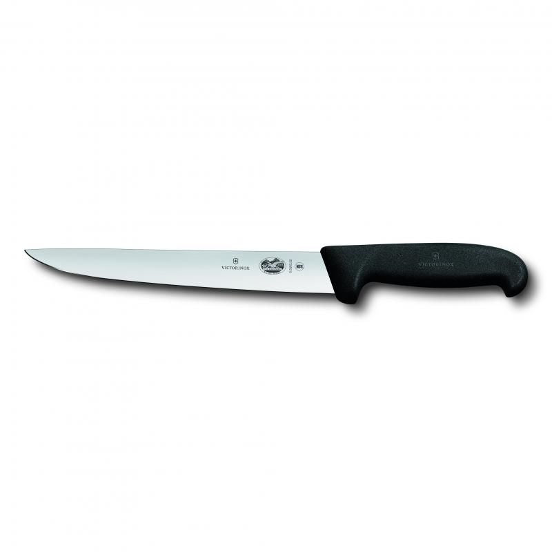 Victorinox 20cm sticking knife with straight back blade and ergonomic Fibrox handle for precision cutting in the kitchen.