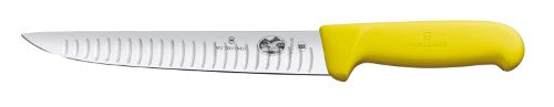 Victorinox 25cm Fluted Fibrox Stick Knife in vibrant yellow, designed for precision slicing and dicing with an ergonomic grip.