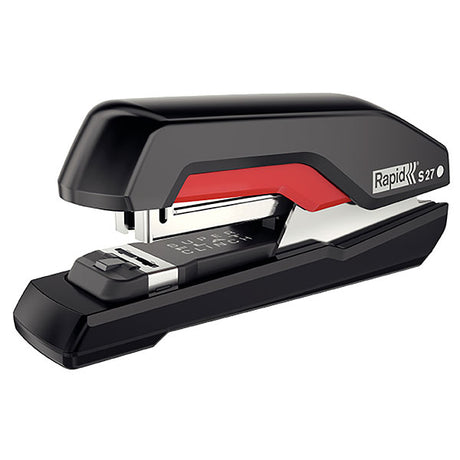 Rapid Stapler S27 in black and red, featuring SuperFlatClinch technology for efficient stapling up to 30 sheets.