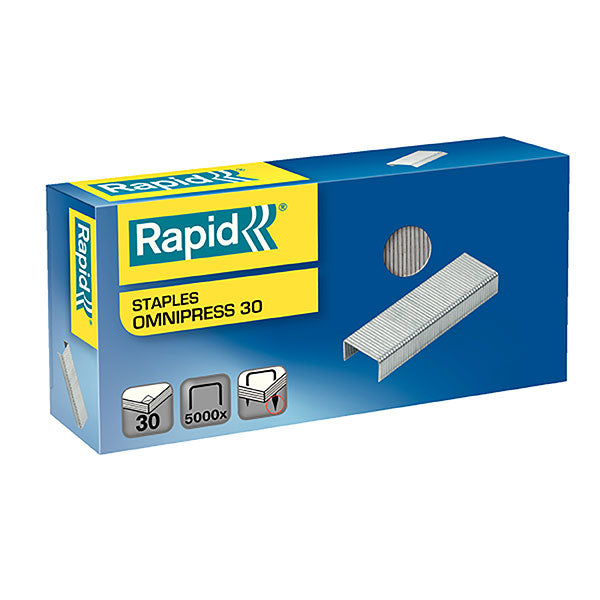 High-quality Rapid Staples Omnipress 6mm box of 5000, designed for smooth, durable stapling up to 30 sheets.