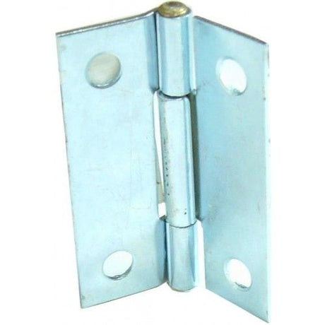 50mm zinc-plated butt hinge with fixed brass pin, designed for strength and durability in doors and cabinets.