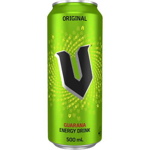 Case of 12 V Original Guarana Energy Drinks, 500ml each, energizing beverage with caffeine and guarana extract for vitality.