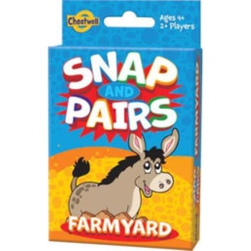 Colorful card game featuring farm animals for kids, combining Snap and Pairs for cognitive development and fun.