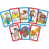 Colorful card game featuring farmyard animals for kids, combining Snap and Pairs to enhance memory and observation skills.