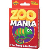 Colorful card game Zoo Mania featuring 55 cards with 11 unique animals, perfect for family fun and competition.