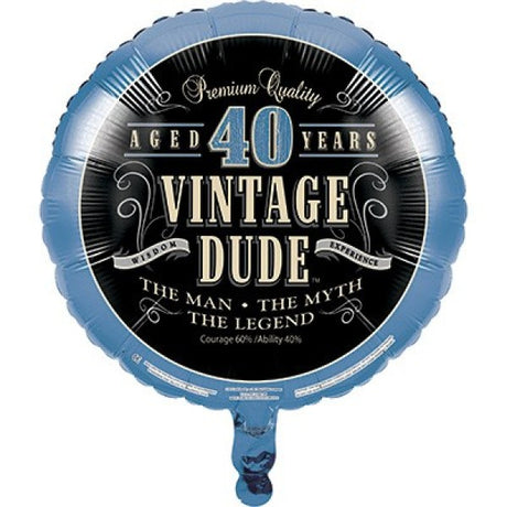 Vintage Dude 40th Birthday foil balloon, 45cm, featuring a vibrant design to celebrate this milestone occasion.